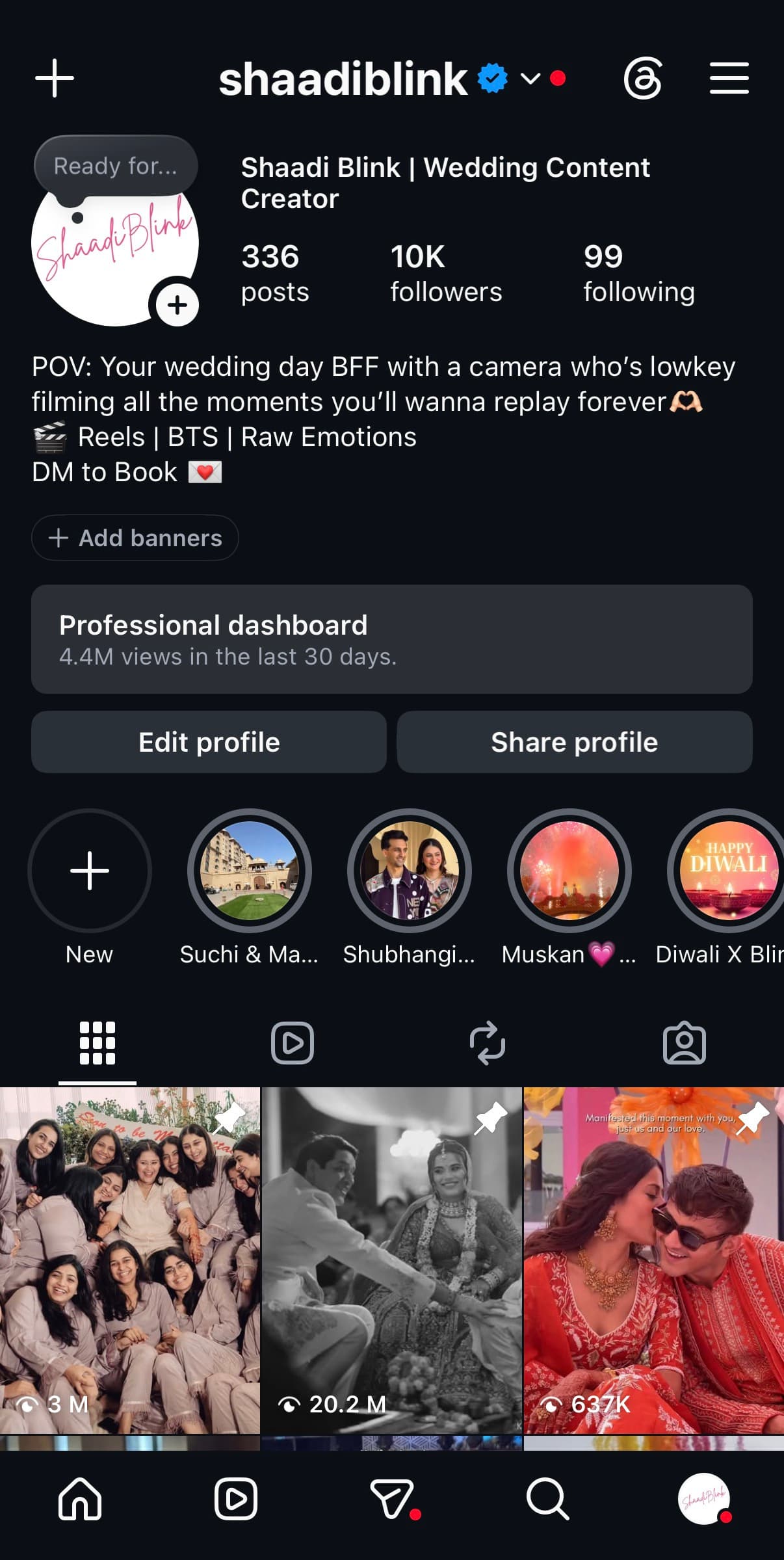 ShaadiBlink Instagram profile — 10K followers, 336 posts